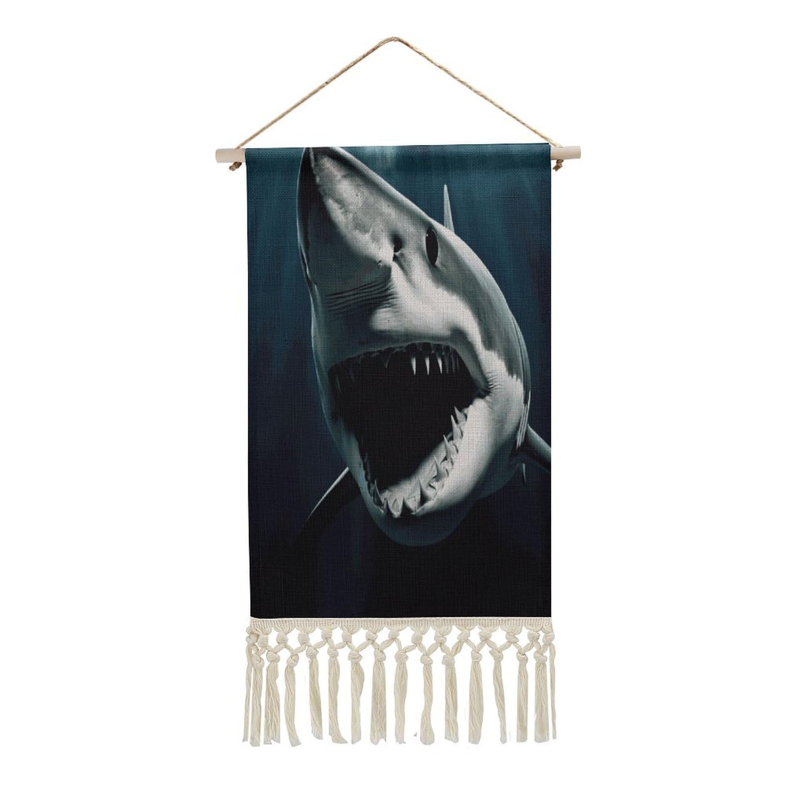 Adfgyerh Style Shark Tapestry With Tassels Cotton And Linen Hanging Posters, Wall Art For Travel Gift, Wall Tapestry For Office Home Decor Bedroom Living Room Decor