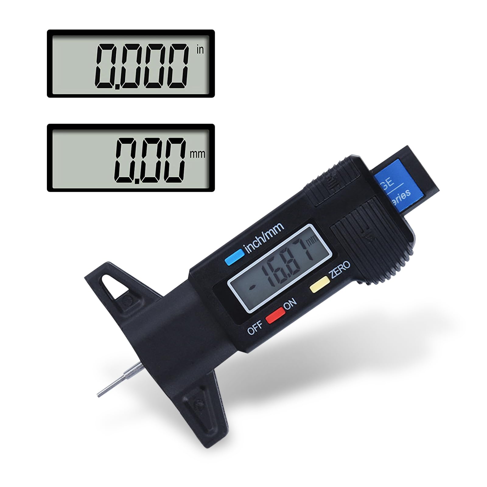 Xinjieda Tire Tread Depth Gauges, Measurement Range 0-25.4mm Digital Tyre Tread Depth Gauge Checker LCD Display Tyre Thread Measuring Tool with Inch MM Conversion for Cars Trucks Vans SUV (Black)
