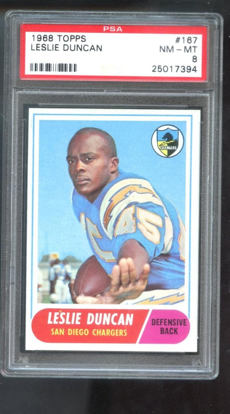 1968 Topps #167 Leslie Duncan PSA 8 Graded Football Card NFL San Diego Chargers