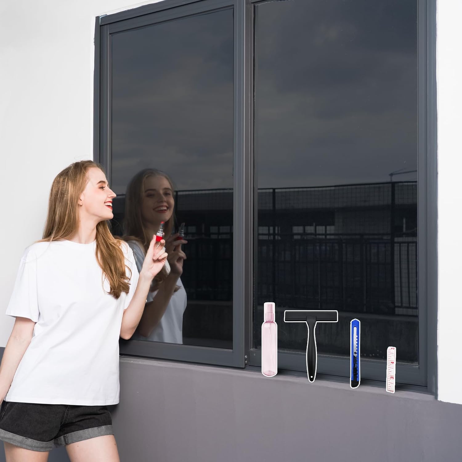 Película de privacidad para ventana negra 17.5x78.7 pulgadas miniatura 1