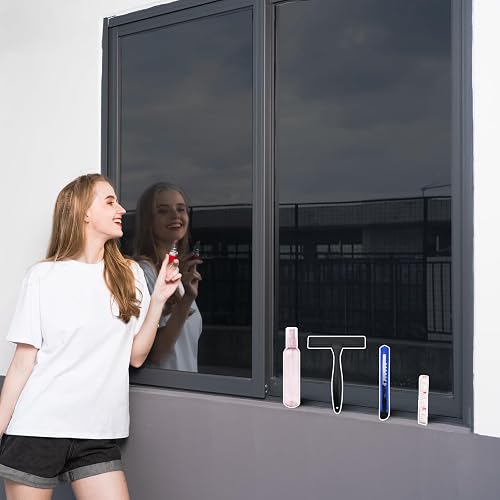 One Way Window Privacy Film with Tools, Malleable Window Tint for Home, Two Sided Protective Film, Static Cling, Removable, Reusable, Anti-UV, Anti-Glare, Heat Blocking (Black, 17.5Inch×196.9Inch)