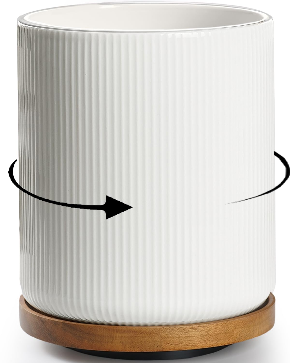 getstar Utensil Holder, 360° Rotating Large Kitchen Utensil Holder, Ceramic Cooking Utensil Holder for Kitchen Counter with Rotatable and Detachable Wooden Base, UT0701