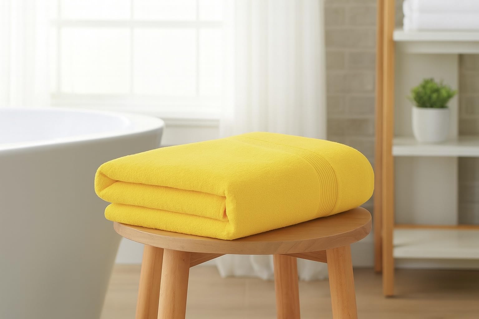 Diamond Tex Extra Large Bath Sheet Towel Set with Hanging Loop, Egyptian Cotton 600 gsm Water Absorbent Bath Towels (Yellow,90 x 180 cm)