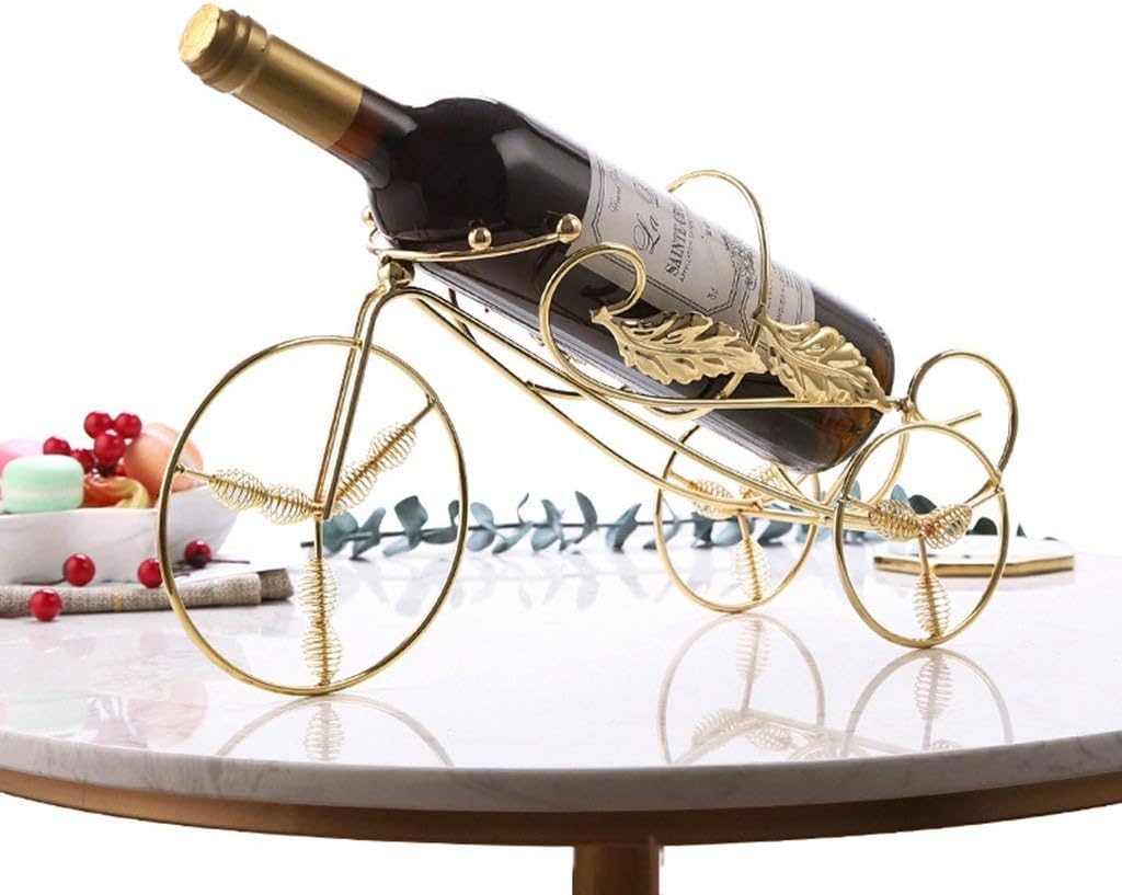 Small Decor Single Bottle Wine Rack Bottle Holder Countertop European Style Vintage Bicycle Design Wine Rack Display Holder Living Room Kitchen Home Iron Shelf Gold