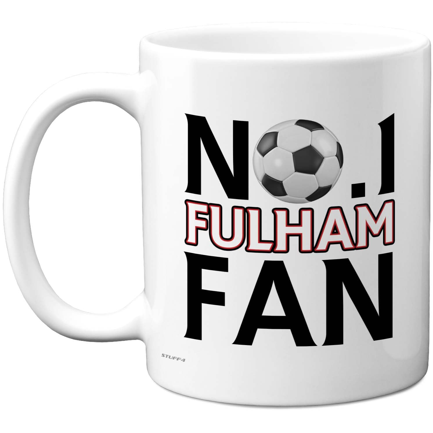 Stuff4 Novelty Mug for Fulham Fans - NO. 1 Fulham Fan - Bold Black and Red Football Design - Sporty Novelty for Supporters - 11oz Ceramic Gloss Mug