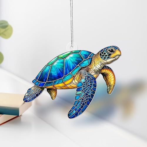 Miniatura 5 de Adorno de Navidad acrílico de tortuga marina con efecto vitral, atrapasoles colgante de ventana para familiares y amigos, decoraciones de Navidad,