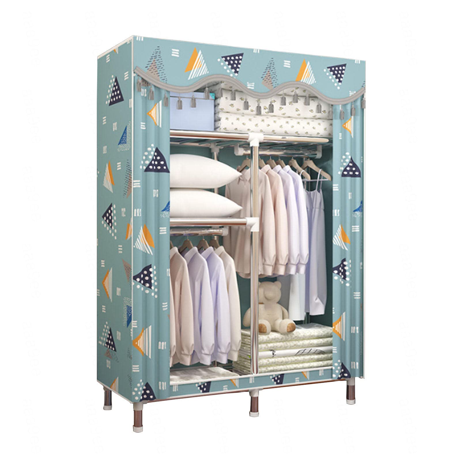 Kleiderschrank Tragbarer Kleiderschrank aus Segeltuch, Stoff-Kleiderschrank-Aufbewahrungsorganisator mit Kleiderstange, faltbarer Schrank für Schlafzimmer,Grün-90x46x170cm