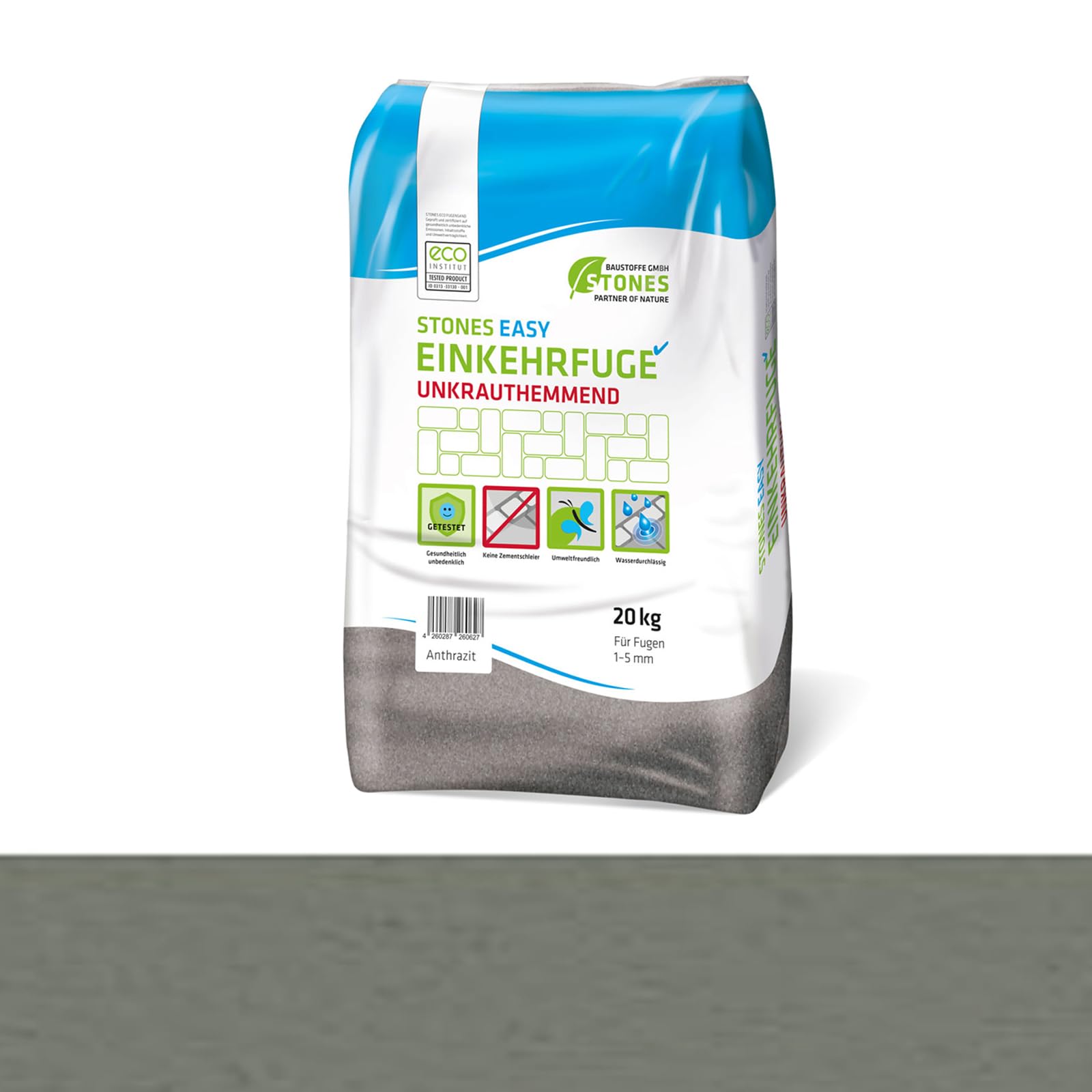 STONES EASY Einkehrfugensand Unkrauthemmend 1-5mm 20kg (Anthrazit, 50)