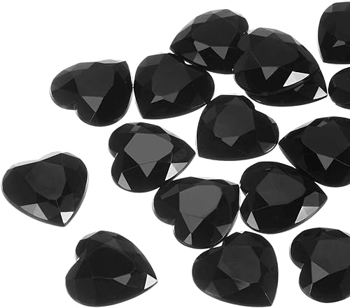 Miniatura 35 de MECCANIXITY 60 piezas de diamantes de imitación acrílicos de corazón de 0.59 pulgadas (0.591 in) con parte trasera plana, gemas de plástico