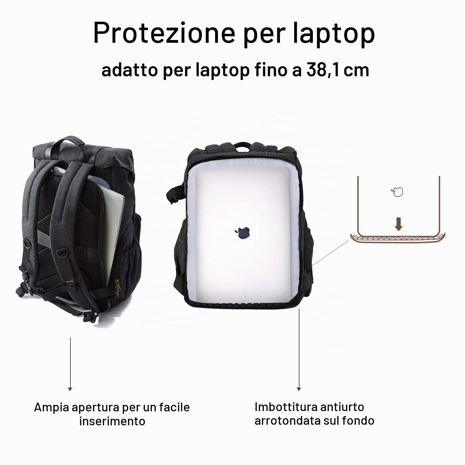 bagsmart Zaino per fotocamera DSLR, in tela, antifurto, Nero , L
