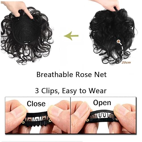 Miniatura 4 de Peluca de cabello humano real corto y rizado con flequillo frontal para mujer, pelucas transpirables de 5.1 x 5.1 pulgadas, cobertura grande, para