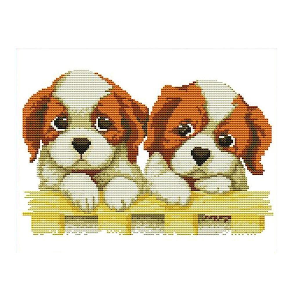 LOOM TREE 11CT 43x37cm Two Dogs Stamped Cross Stitch Kit DIY Handmade Needlework for Beginners Kids Adults Needlecrafts & Yarn | Embroidery & Cross Stitch | Hand Embroidery Kits | Cross Stitch Kits