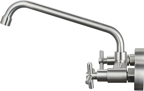 Miniatura 5 de Grifo de cocina comercial de montaje en pared con rociador desplegable Centro de 8 pulgadas, cepillo de acero inoxidable, níquel para restaurante,