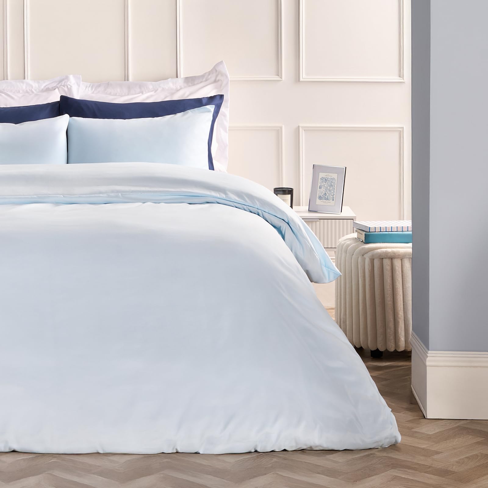 Brentfords King Size Bedding Quilt Cover Set, Super Soft Cosy Warm Microfibre Polyester Modern King Size Duvet Set Luxurious Comfy Duvet Cover Sets with Matching Pillowcases, Light Blue — image 1