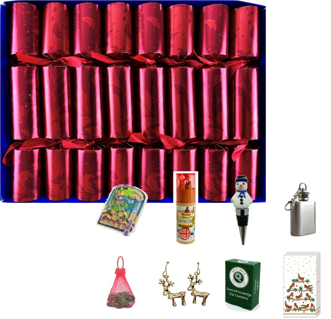 Crackers Ltd Red Family Christmas Crackers, Swirls Design, 30 Cm Length, Set Of 8 With Novelty Gifts