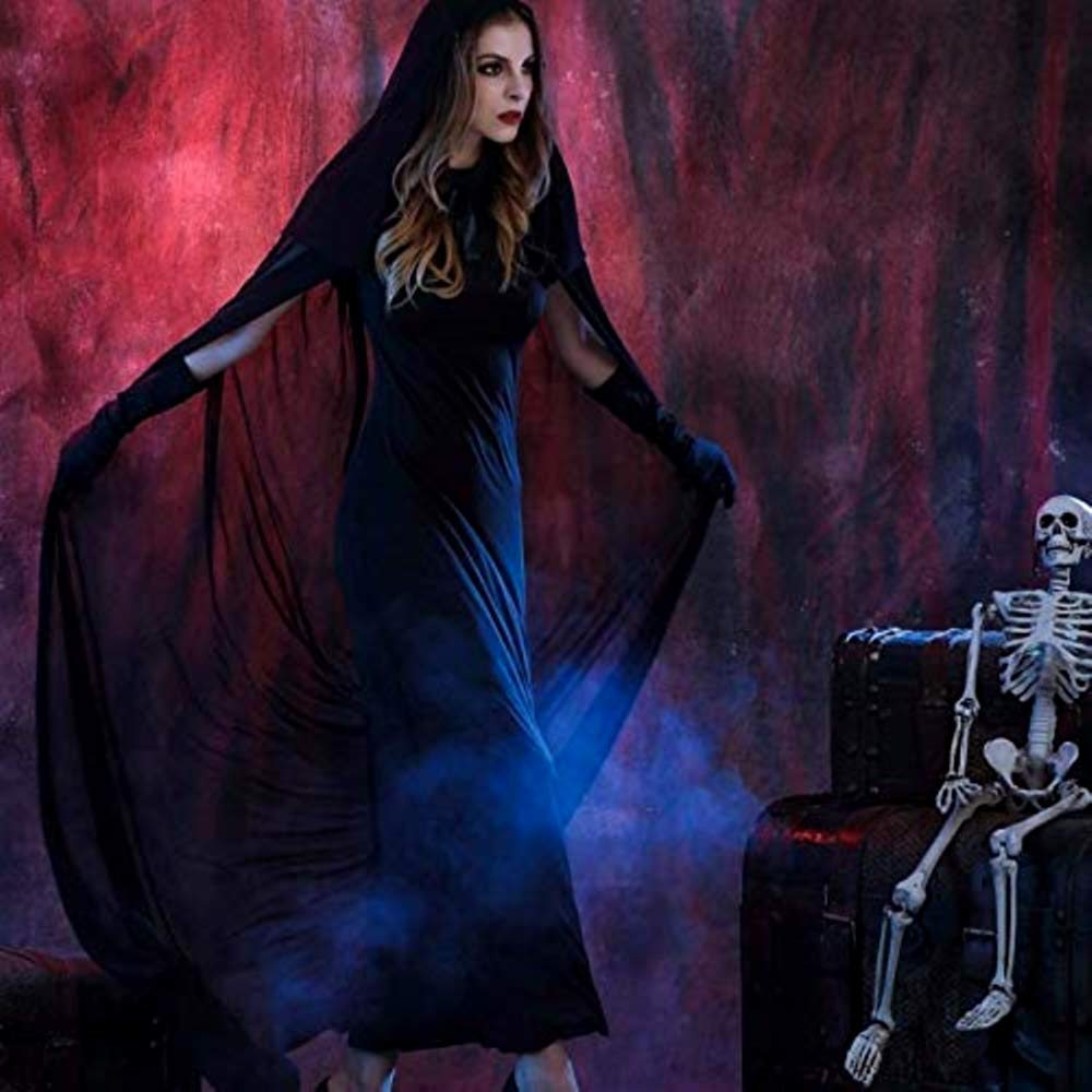 Robe Sorcière Femme Noir – Style Chauve-souris, Vampire, Médiéval – Pour Halloween, Cosplay, Carnaval, Soirée à Thème