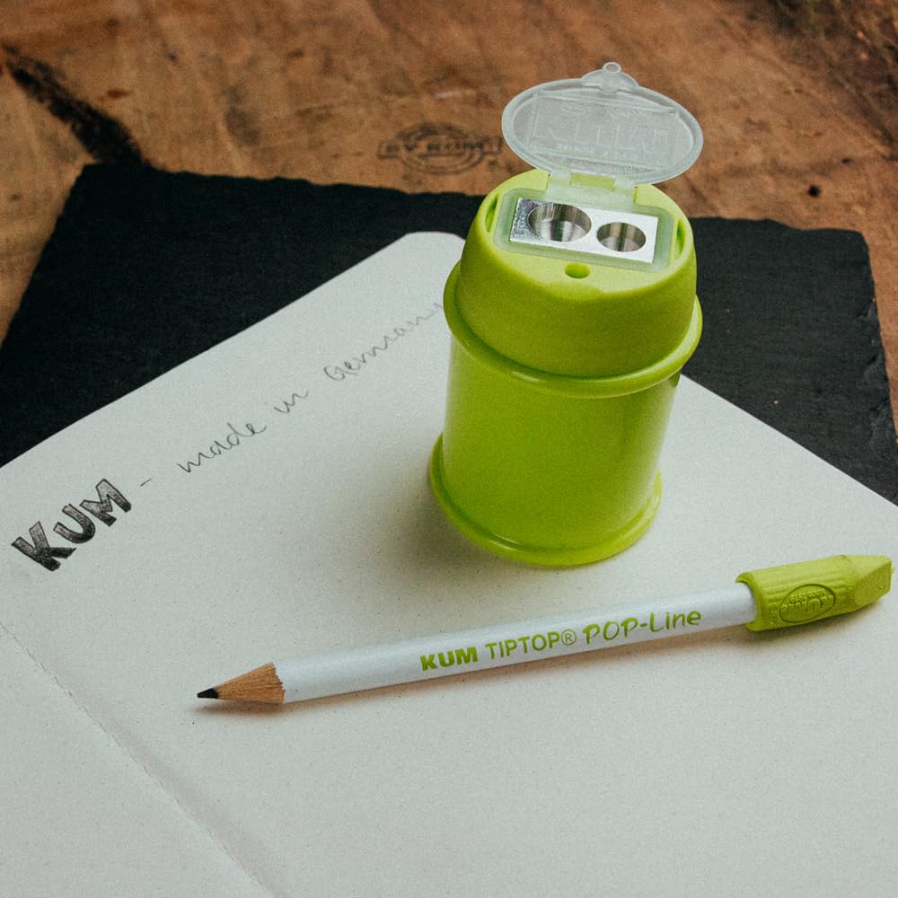 KUM AZ103.49.16-G - Temperino con contenitore Maxi M2, verde, confezione da 3, temperino a doppio contenitore