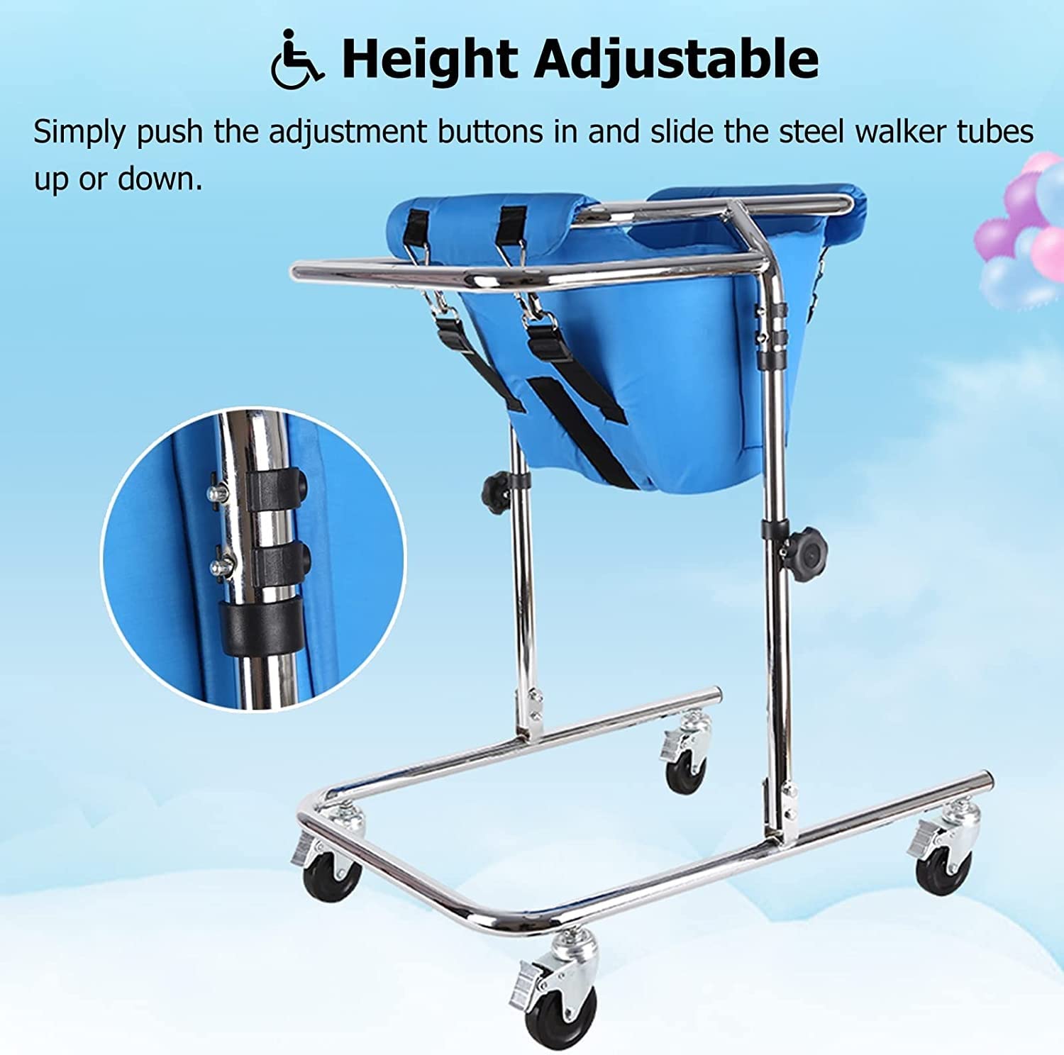 Andador para niños con parálisis cerebral, altura ajustable, andador para niños con discapacidad y parálisis cerebral, andador vertical con asiento extraíble, 80-120 cm