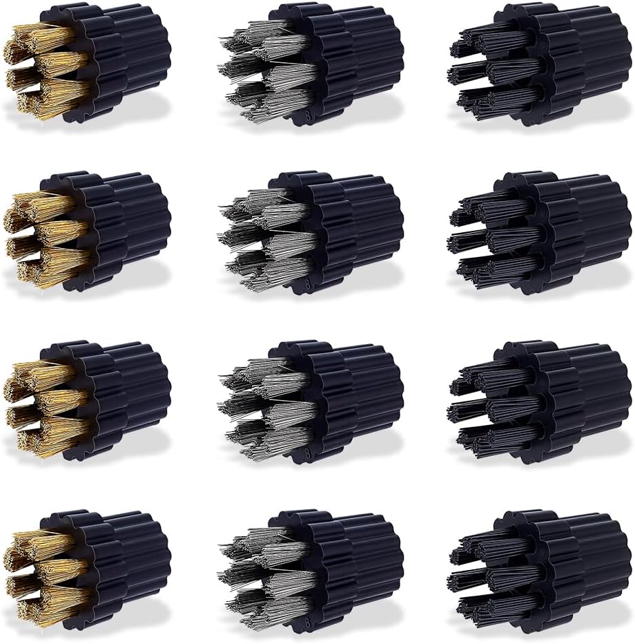 AHANDMAKER 12 Pcs M8 Steam Cleaner Brush Heads Black Replacement Attachments Plastic Multiple Styles Head Steamer for Kitchen Bathroom Cleaning Home Care Accessories Hard Surface