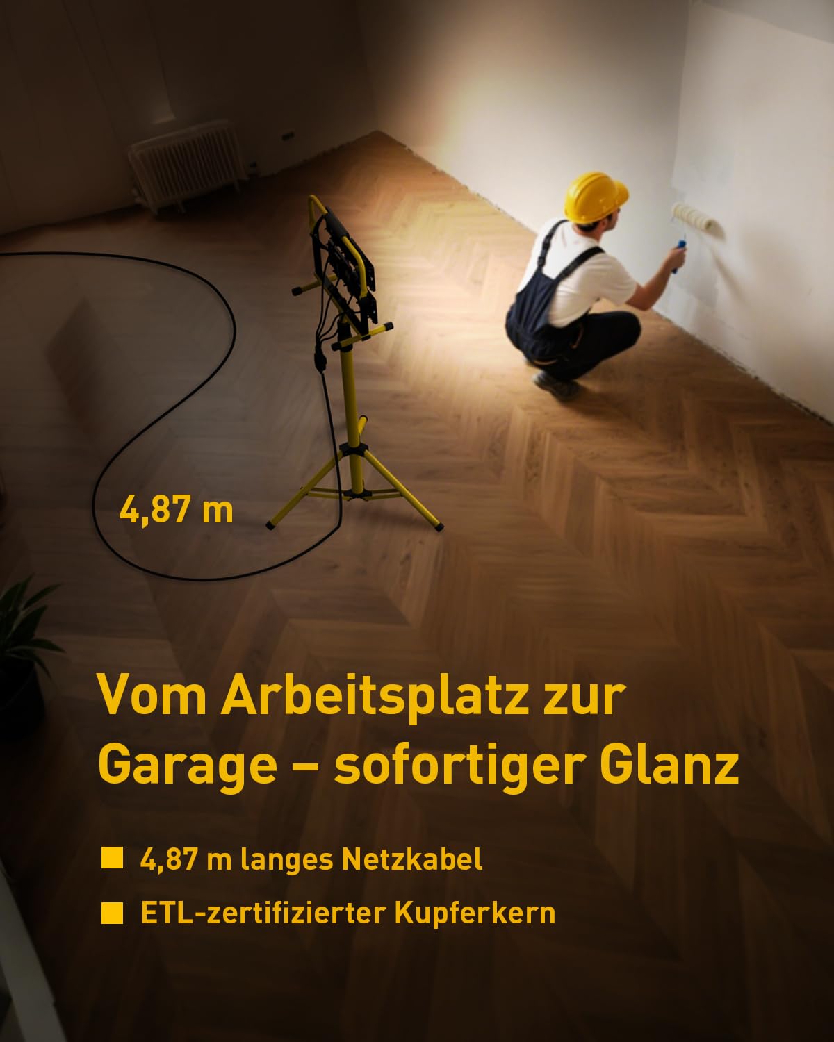 26000LM LED-Arbeitsleuchte mit Ständer, tragbare Arbeitsleuchte mit 4 Köpfen und 5,0 m langem Kabel – IP66 wasserdichte Flutlichtleuchte für Werkstatt, Garage, Baustelle und Außenbeleuchtung