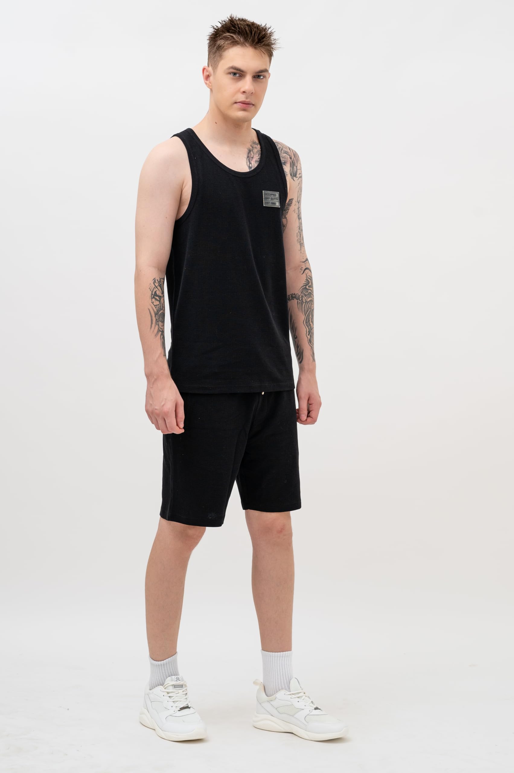 OCCUPIED CLOTHING CO. Men's Black Tank T-Shirt & Shorts Co Ord Set | Premium Cotton Fabric | Quick-Dry, Anti-Fading for Travel & Daily Casual Wear 3