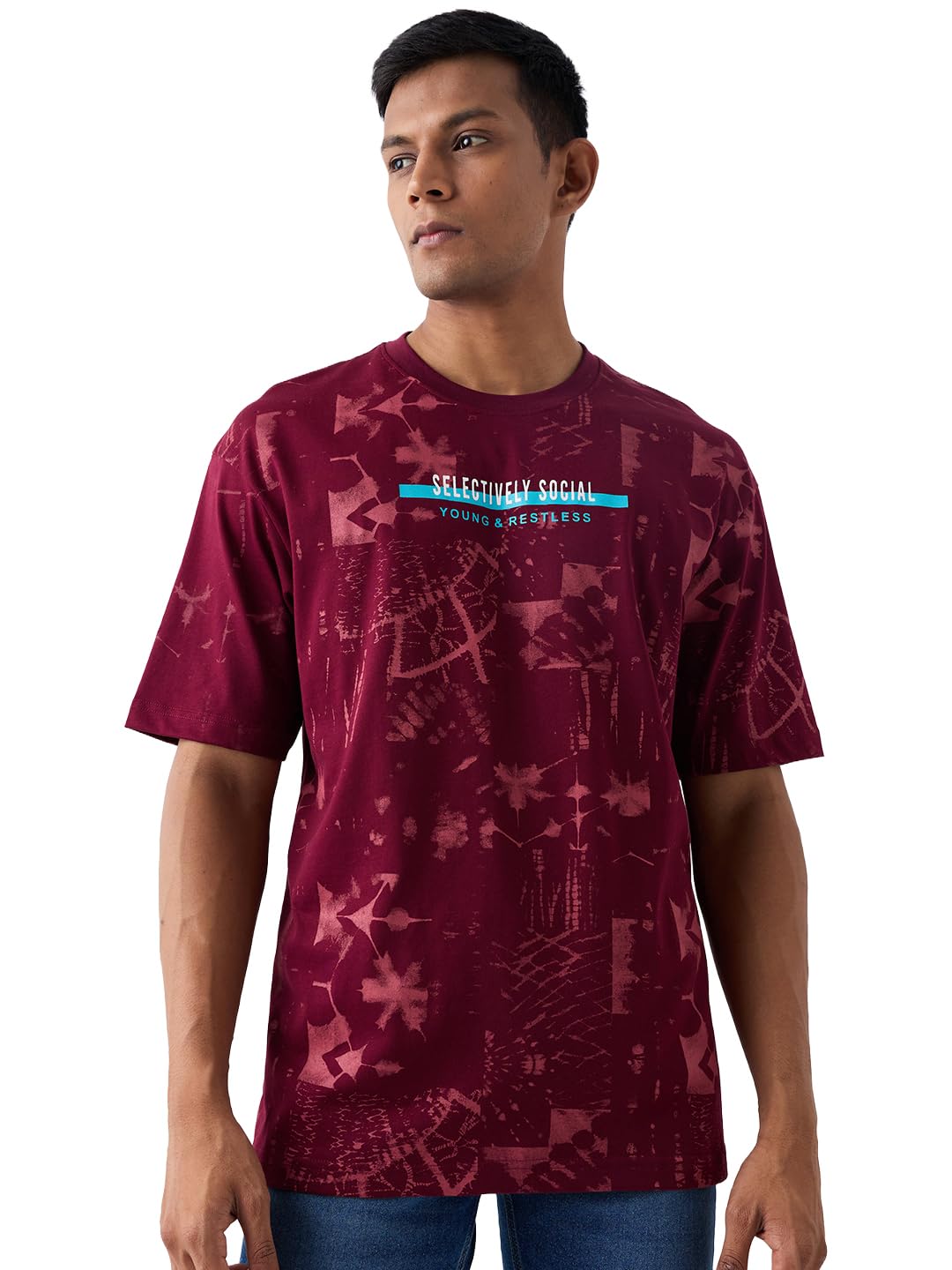 spykar Men's Oversized Round Neck Half Sleeve Printed Casual T-Shirt-picture-25