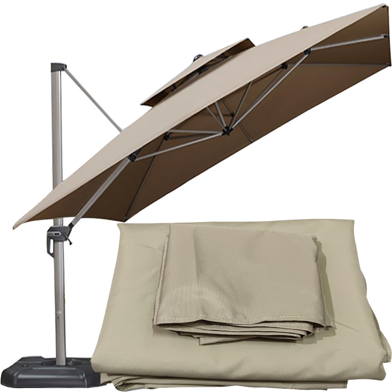 Cantilever Parasol Replacement Canopy 3.5m 8 Arms Heavy Duty Waterproof Cover for Garden Patio Outdoor Furniture Sun Shade UV Protection (Khaki)