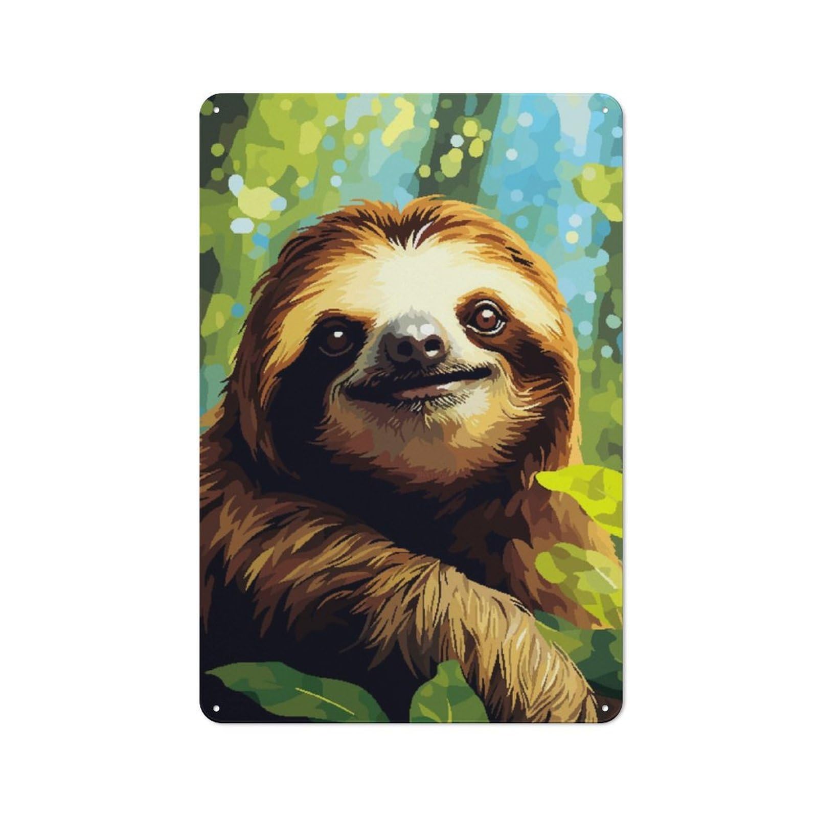 Junmoney Cute Sloth Face Pixel Art Metal Wall Sign 30X20cm Featuring For Bar Or Restaurant, For Bar Decor Enthusiasts