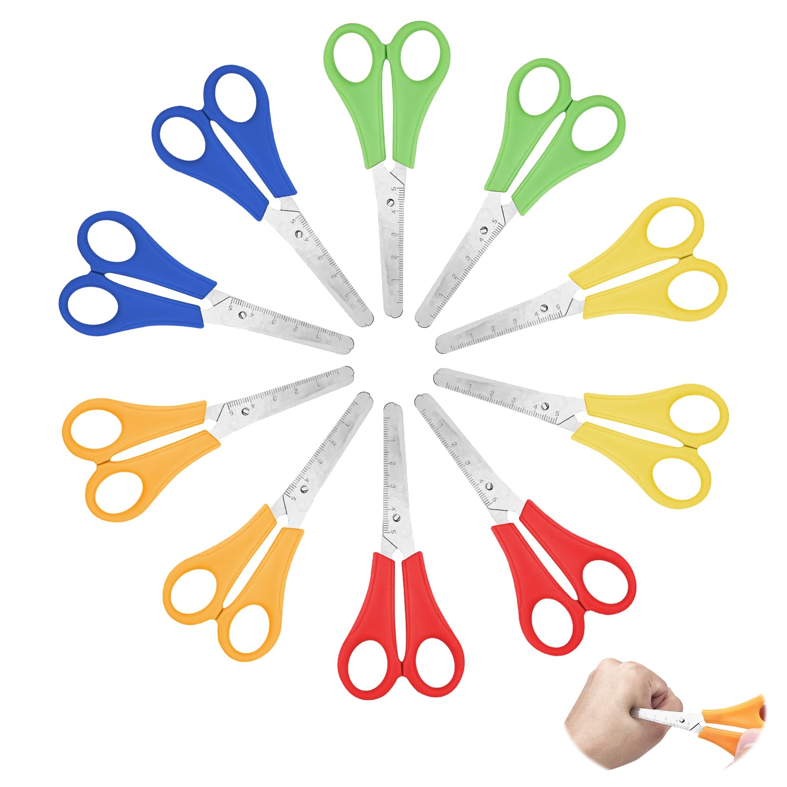 Newpop 10 Piezas Tijeras Escolares Punta Redonda, Tijeras Punta Roma Escolar, Scissors con Escala, Tijeras Niños para Aprender, Tijeras Manualidades, Tijeras Infantiles Colegio (13 cm, 5 Colores)