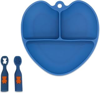 MQGX Baby Suction Plate with Self-Feeding Spoon BPA Free Infant Newborn Utensil Set for Self-Training (Stage 1 + Stage 2) Suction Plates for Babies Toddlers (Suction Plate Set)