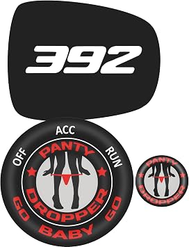 TOOLEPIC for 2015-2025 Dodge Challenger Charger Durango Accessories Bundle, 392 Style Black Gear Shifter Cover and Unique Panty Dropper Design Start Button Cover