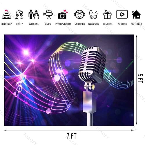 Miniatura 2 de Fondos de música de discoteca de 7 x 5 pies con símbolo de música, micrófono, fotografía, fondo, decoración, suministros de música, fiesta, cabina
