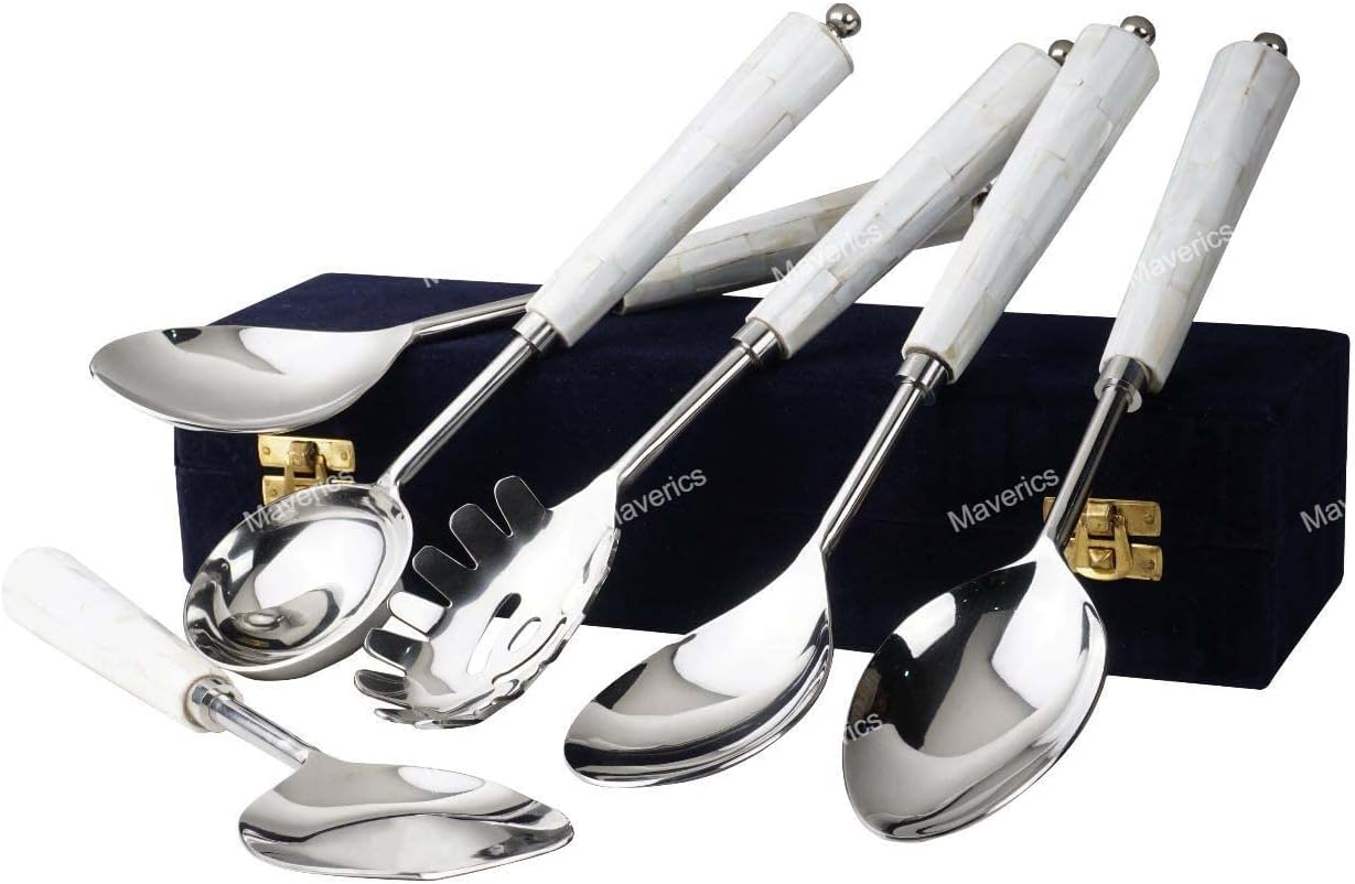 Maverics Mother of Pearl (MOP) Round Handle Cutlery Serving Spoon Set of six pcs