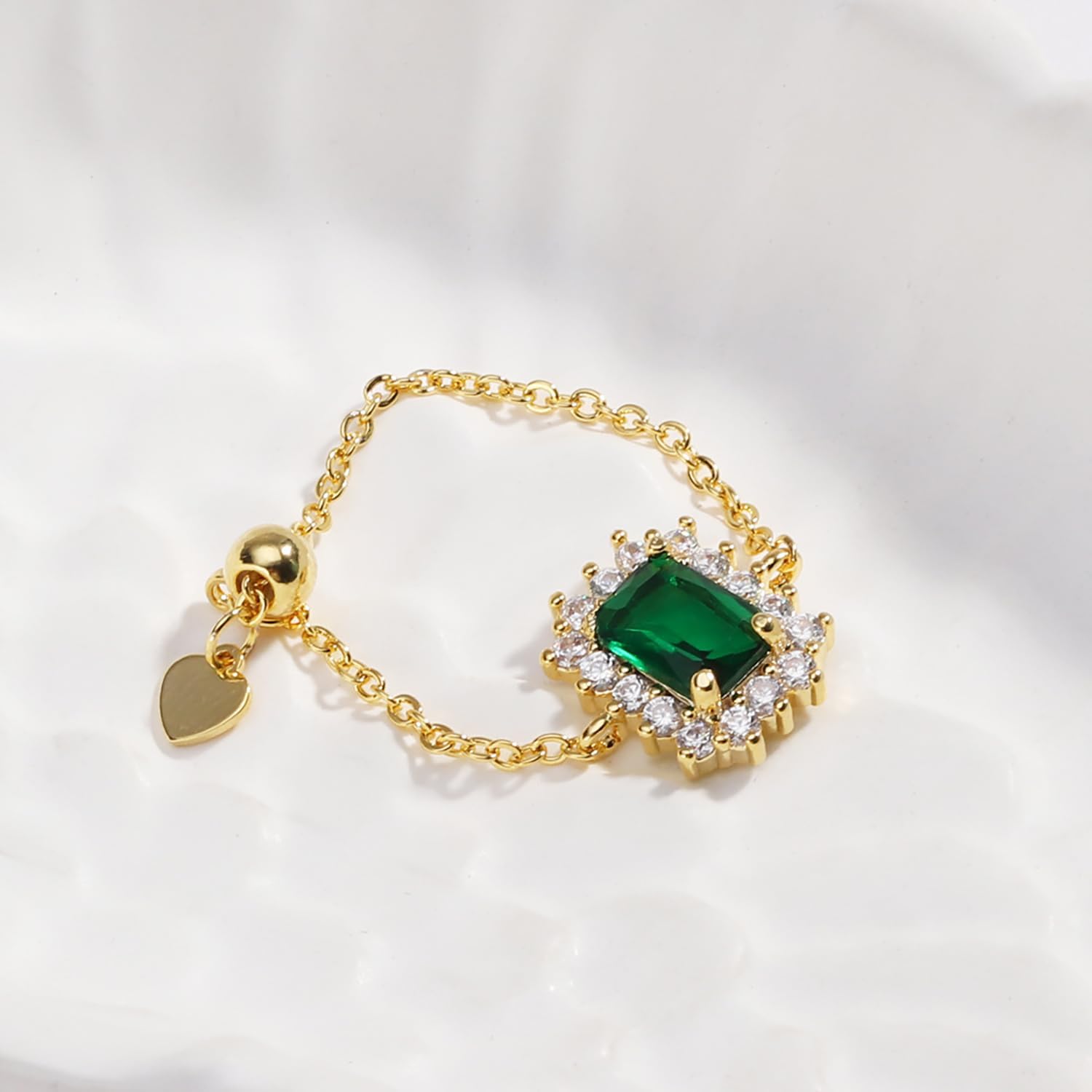 Exquisite Cubic Zirconia Square Chain Link Statement Ring for Women Stacking Adjustable Crystal Rectangle Wedding Engagement Finger Rings Sparkling Mothers Day Jewelry Dangling Heart Love Promise Band - Image 3