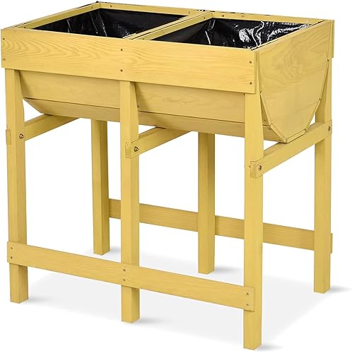 Miniatura 9 de Giantex Cama de jardín elevada, soporte de madera elevada, kit de caja de cultivo de jardín con patas para verduras, flores, hierbas, maceta al aire