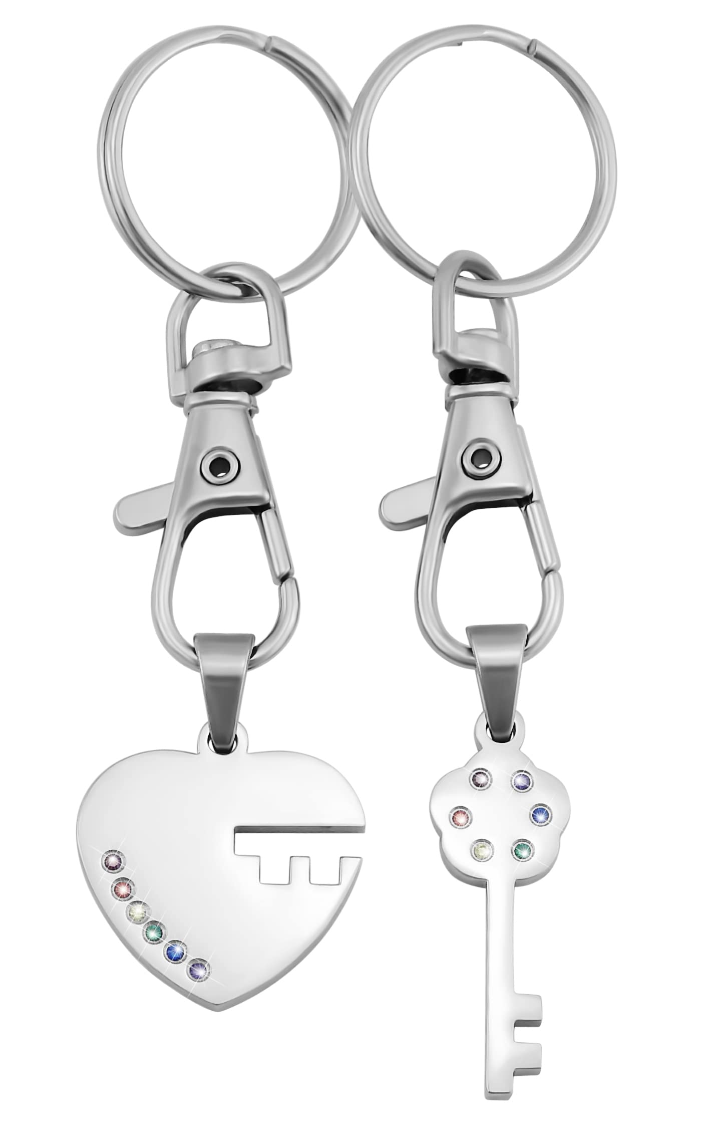 Schlüsselanhänger personalisiert 2 Stück Schlüssel und Schloss | Schlüsselanhänger mit Gravur Set Edelstahl Silber | personalisierte Schlüsselanhänger für Paare Freund Freundin Partner