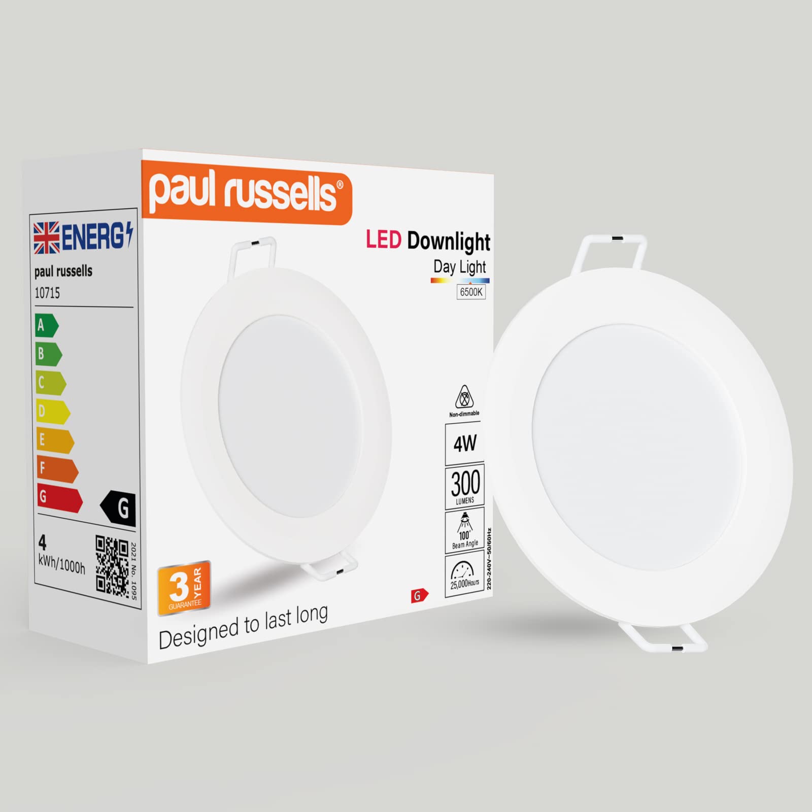 paul russells LED Ceiling Downlights, 4W Slim Recessed Bathroom Downlights, Kitchen Ceilings, 300 Lumens, 6500K Bright Daylight, Cutout 70-80mm, Round Non-Dimmable Panel Spotlights, 1 Pack