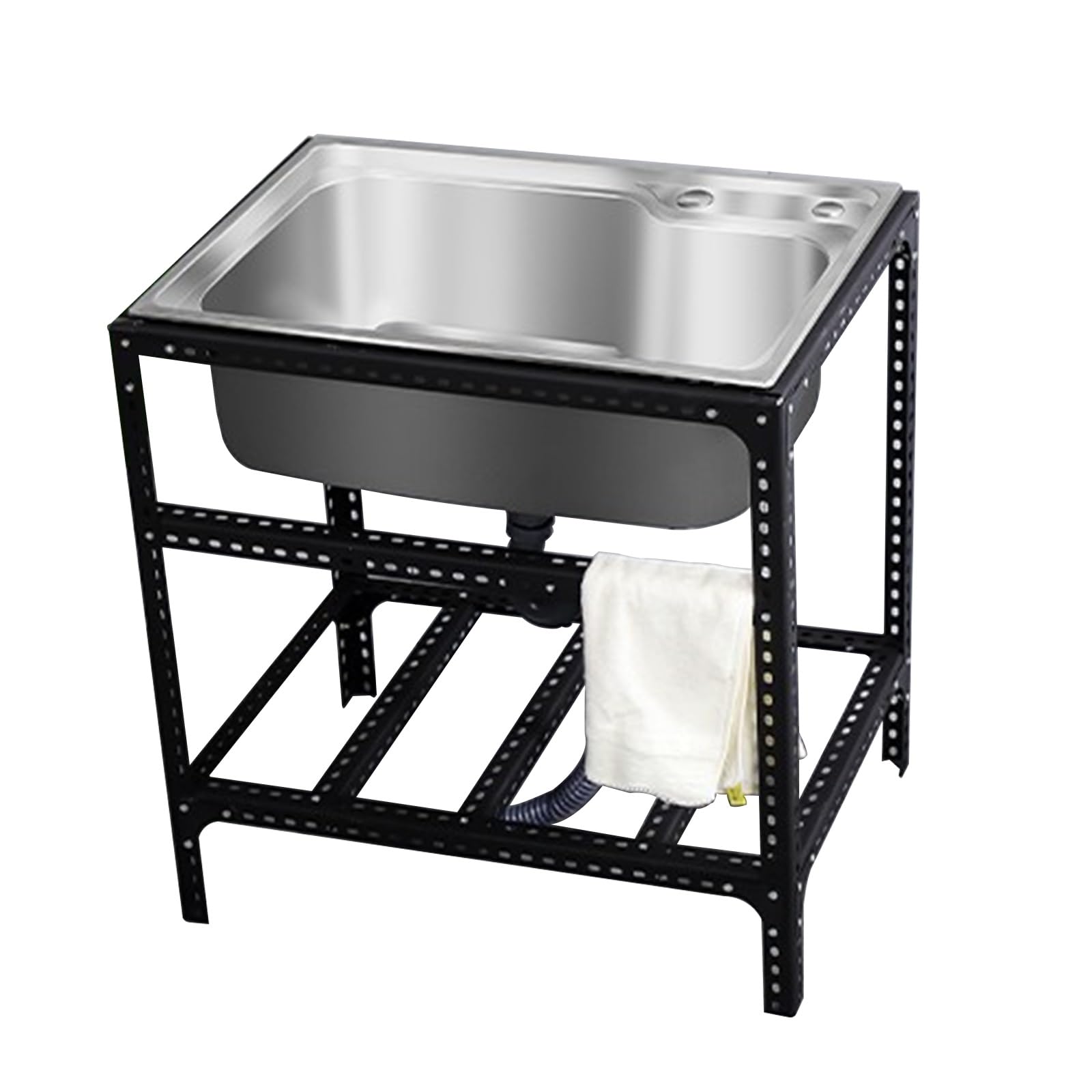 TAXXII Free Standing Utility Sink,Outdoor Garden Sink Single Trough,Stainless Steel 1 Compartment Commercial Kitchen Sink,Suitable for Kitchen,Patio,Garage,Dining Room,with Black Bracket,
