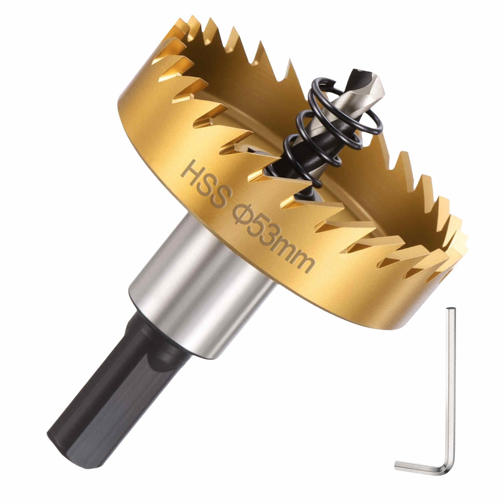 DTGN 2-1/12" Hole Saw 4341 High Speed Steel - 53mm Hole Cutter - Good for Thin Metal/PVC/Acrylic/Plastic/Wood Board - Gold