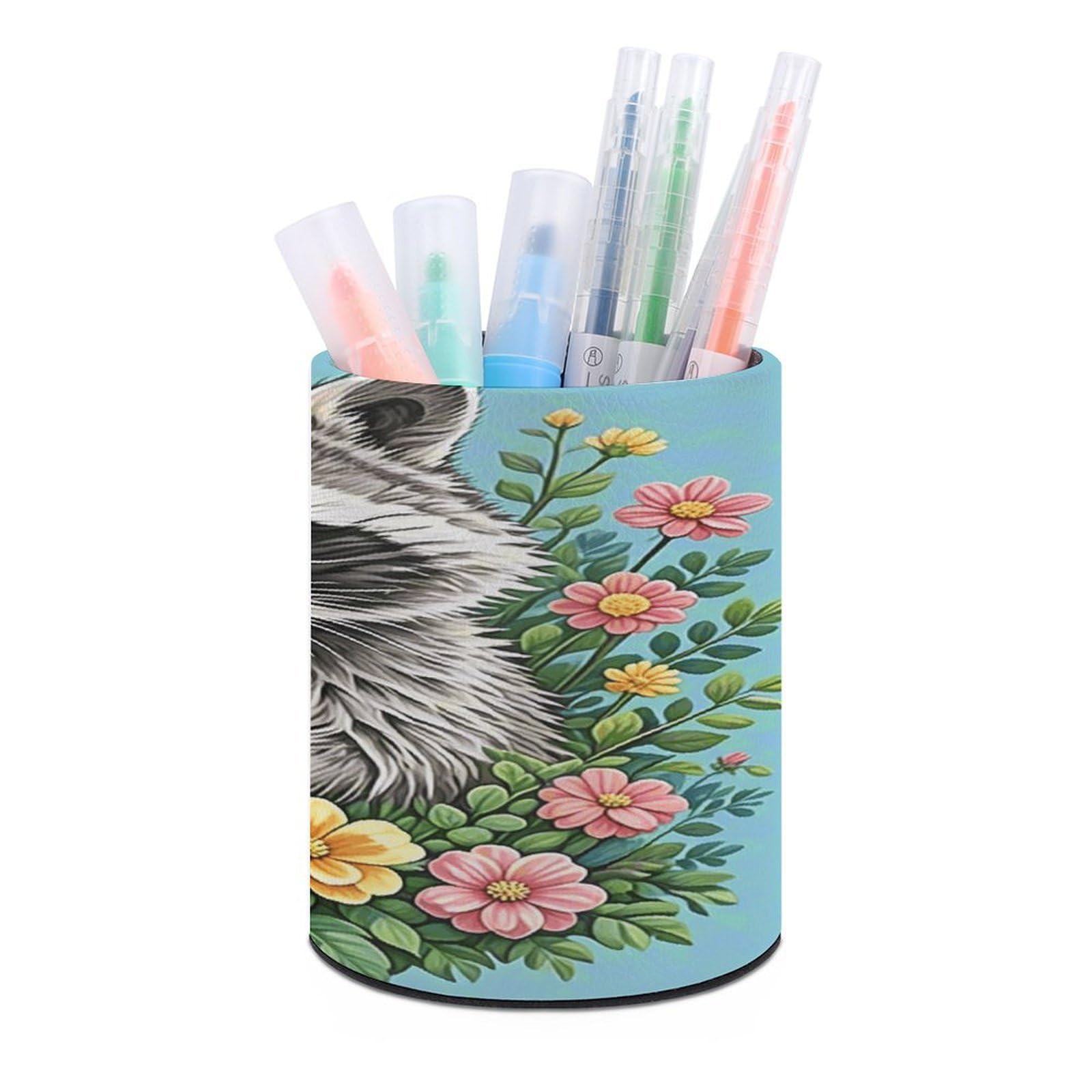 VstaDank Raccoon Pen Holder for Desk Makeup Brush Holders Stylish Pen Cup Cute Pencil Cup Round Pencil Holder Decor Brush Scissor Holders for Multifunctional Office Supplies