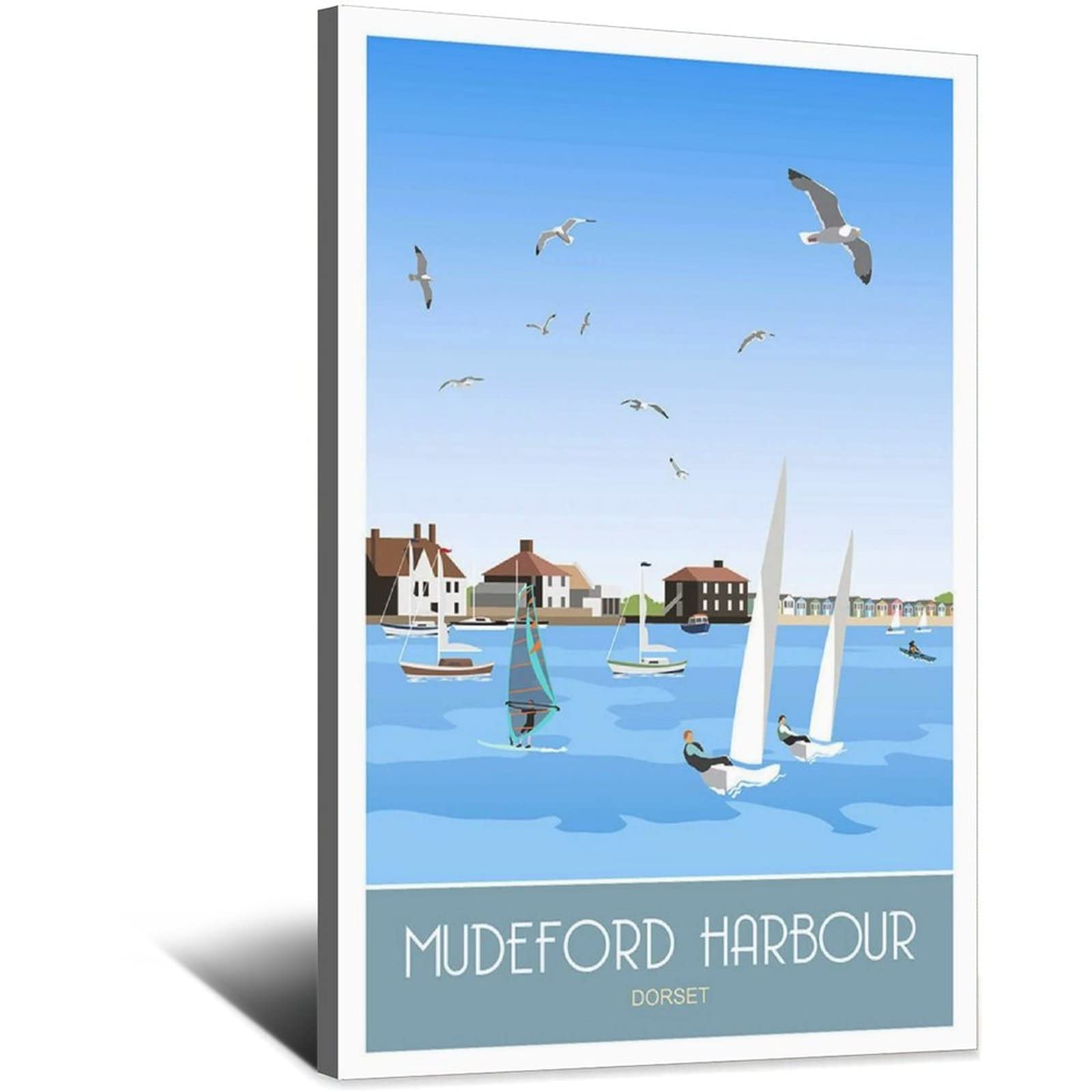 UEJD Vintage Mudeford Harbour Sailboat Dorset Travel Poster Decorative Posters Modern Bedroom Canvas Art Poster Picture Painting Posters Wall Decor Art Gift