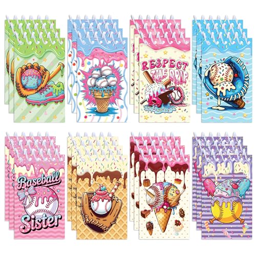 8個入り野球アイスクリームミニノート、キャラクタースパイラルポケットメモ帳、授業の褒美・誕生日パーティーの贈り物・オフィス用品