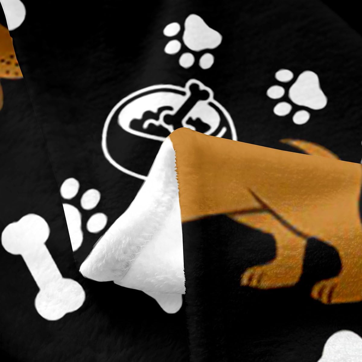 Cartoon Dachshund Kids Throw Blanket Black White Paw Print Bone Graffiti Flannel Blanket for Boys Girls Teens Cute Brown Puppy Pet Animal Fleece Blanket for Office Chairs Throw 50x60