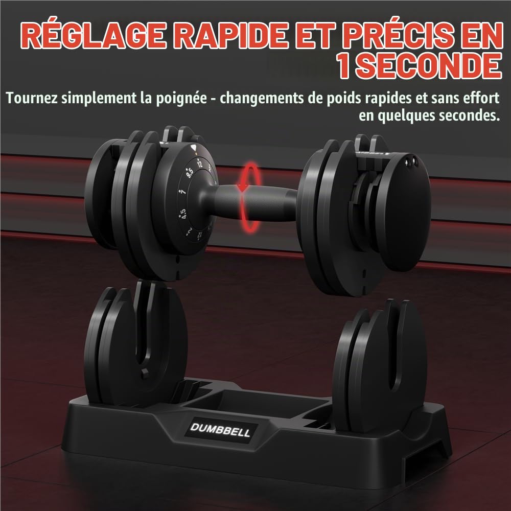 Yaheetech Haltère Réglable 12/25 kg de Musculation 5 en 1 Ensemble d'Haltères à Charge Variable avec Base de Rangement pour Entraînement Fitness Gym à Domicile Bureau