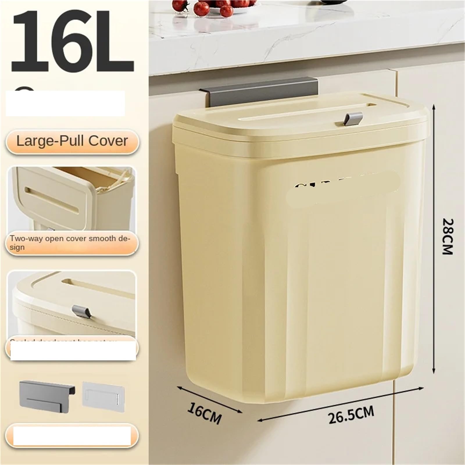 Pattumiera da cucina Bidone della spazzatura sospeso a parete con coperchio for armadio sotto il lavandino rifiuti(Yellow-L)
