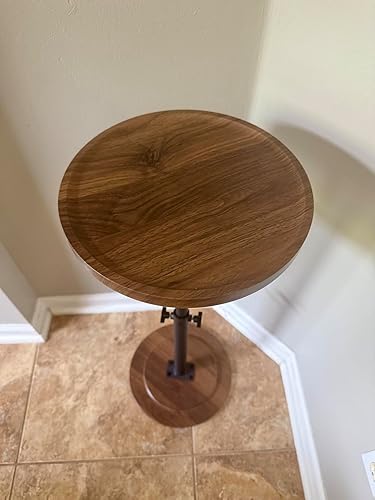 Miniatura 7 de Juego de 2 mesas auxiliares redondas pequeñas, mesas de bebidas pequeñas, mesa auxiliar de madera con pedestal, mesa auxiliar redonda de altura