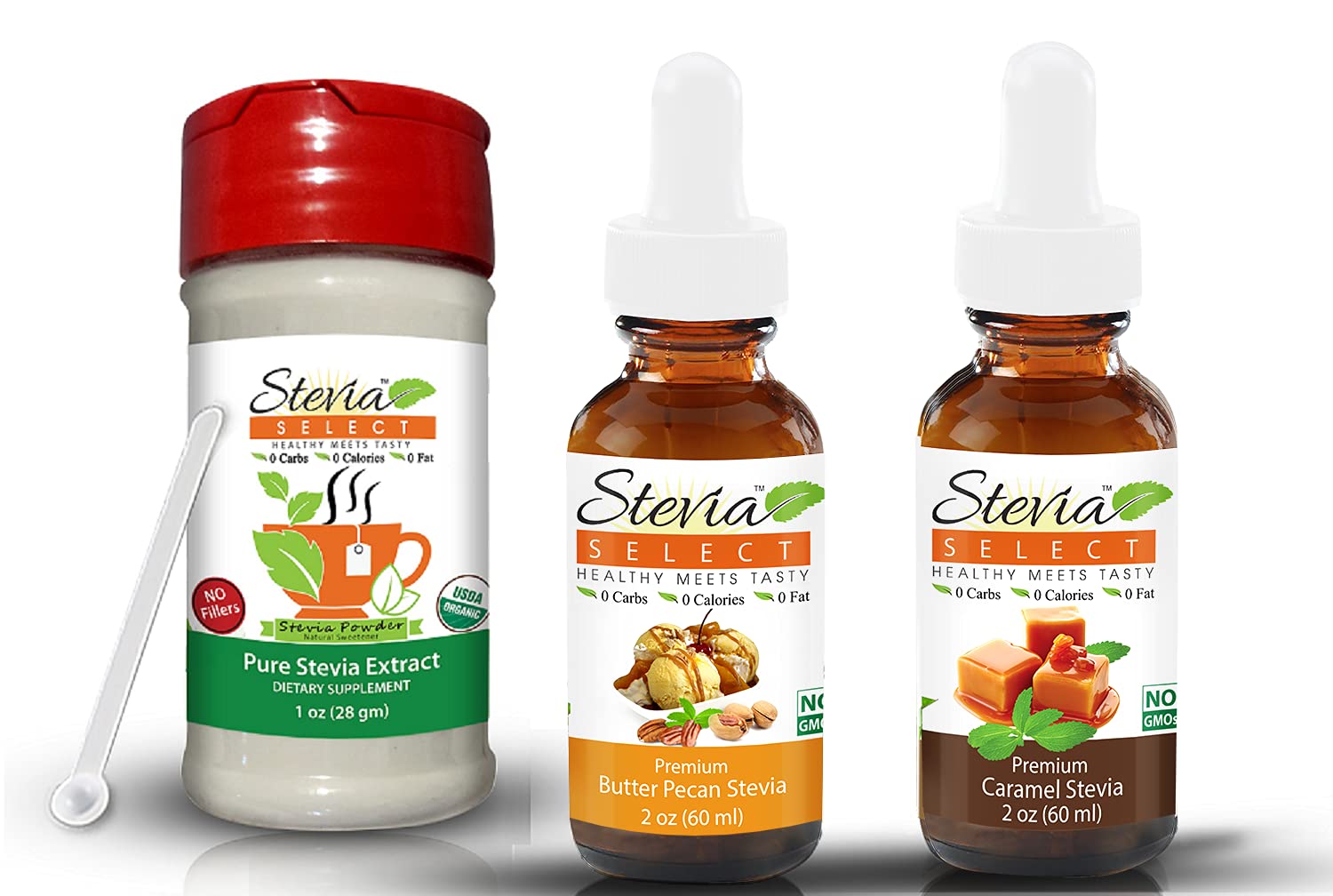 Stevia Drops Natural Liquid & Hazelnut With Pure Stevia Sugar Substitute Keto Sugar-Free Stevia Bundle 3 Pack