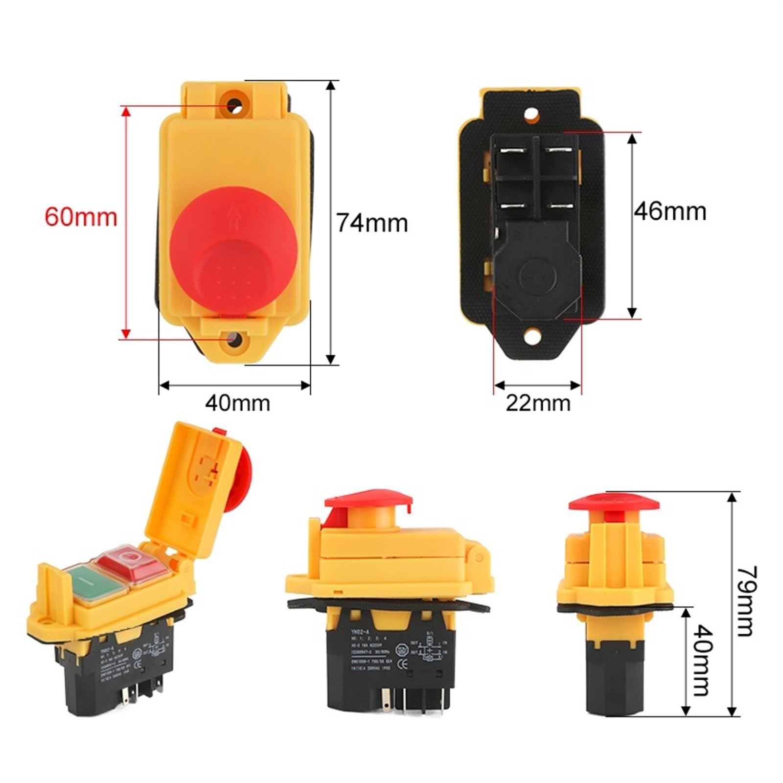 YH02-A YH01-A przełącznik elektromagnetyczny 110V 8A 220V 15A 4PIN 5PIN przycisk startowy do wodoodpornego narzędzia maszynowego (gniazdo 4PIN, 220V)
