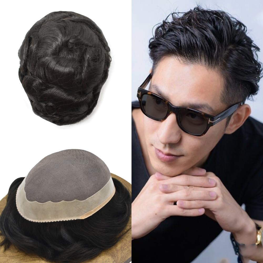 Toupee For Men Human Hair Mens Toupee Replacement system Fine Mono Poly Skin Around Piece Black Unit Mens Hairpiece(6″x8″#1B Off Black-100% Light to Medium Light Density) Toupee For Men Human Hair Mens Toupee Replacement system Fine Mono Poly Skin Around Piece Black Unit Mens Hairpiece(6″x8″#1B Off Black-100% Light to Medium Light Density)