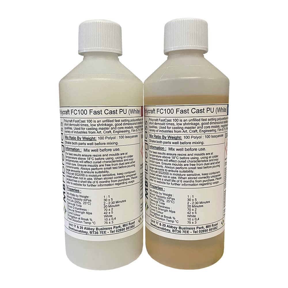 Polycraft FC100 (White) Fast Cast Paintable Polyurethane Liquid Plastic Casting Resin System - 1kg Kit